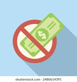 Representar el concepto de no tener efectivo con un símbolo prohibido sobre un billete de banco