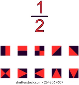 Representing the fraction one half using a square, various options