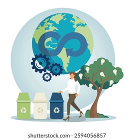 Representing Recycling. Promotes environmental awareness, resource conservation, and responsible waste management. Flat vector modern illustration 