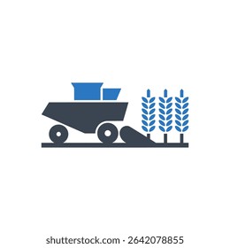Represents a combine harvester working on a wheat farm icon