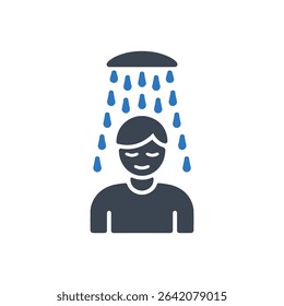 Represents a person taking a shower with water drops icon