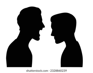 Reprimand. Silhouette of angry man and sad man. The father scolding his son. Wrangle.
