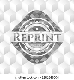 Reprint retro style grey emblem with geometric cube white background