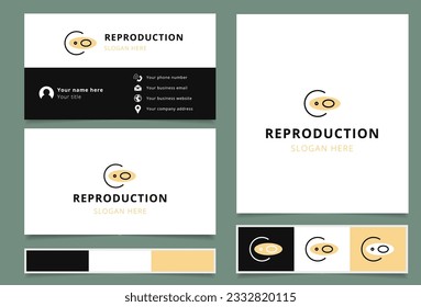 Reproduction logo design mit bearbeitbarem Slogan. Branding-Buch- und Visitenkartenvorlage.