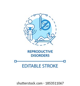 Reproductive disorders concept icon. Screen addiction symptom idea thin line illustration. Cell phone radiation. Male and female fertility. Vector isolated outline RGB color drawing. Editable stroke