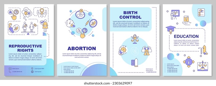 Reproductive rights blue circle brochure template. Pro choice. Leaflet design with linear icons. Editable 4 vector layouts for presentation, annual reports. Arial-Bold, Myriad Pro-Regular fonts used