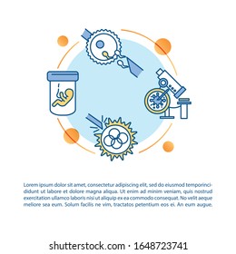 Reproductive technology concept icon with text. Biotechnology, embryology. Artificial insemination. PPT page vector template. Brochure, magazine, booklet design element with linear illustrations