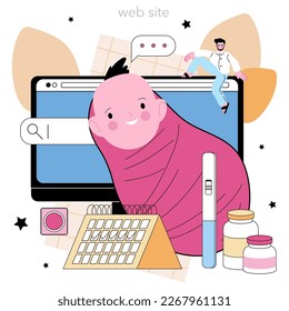 Reproductology and obstetrics online service or platform. Human reproductive health and pregnancy monitoring. Website. Flat vector illustration