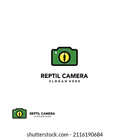reptil camera logo design on isolated background. reptil eye with camera logo
