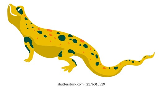 Reptiles Tier, einzelne Zoo-Kreatur mit langen Schwanz und Flecken auf der Haut. Chameleon oder Salamander mit Klauen, Umwelt und Ökologie, dekoratives Haustier, Terrarium. Vektorgrafik im Flachstil