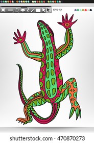 Reptile. Animal patterns with hand-drawn doodle waves and lines. Vector illustration in bright colors.