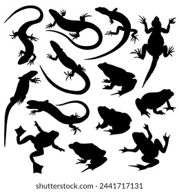 Reptile Animal Silhouette Set Black