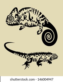 Reptile Animals, Chameleon and Iguana Curl Decorations. Nice, smooth and detail vector. Good use for your symbol, icon, sticker design, or any design you want. Easy to use and change color.