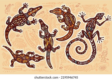 Reptile animals decorative tribal style Gecko
Salamander, newt, lizard 
