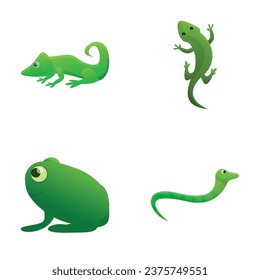 Reptile class icons set cartoon vector. Tropical fauna. Zoology and wildlife