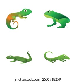 Reptile class icons set cartoon vector. Tropical fauna. Zoology and wildlife