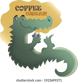 reptile with a cup of coffee