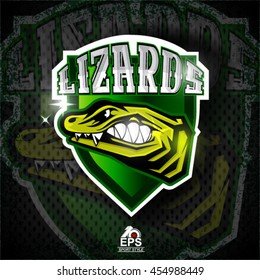 Reptile face in profile with bared teeth. Logo for any sport team lizards