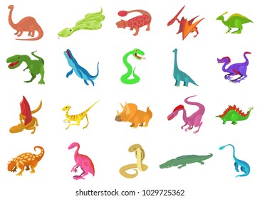 Reptile icon set. Cartoon set of reptile vector icons for web design isolated on white background