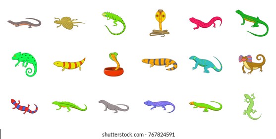 Reptile icon set. Cartoon set of reptile vector icons for your web design isolated on white background