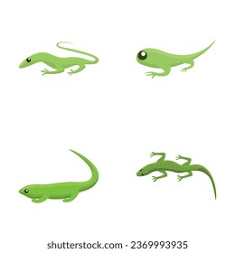 Reptile icons set cartoon vector. Green lizard. Wild nature
