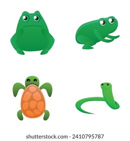Reptile icons set cartoon vector. Tropical fauna. Wildlife and zoology