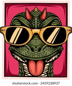 Reptile lizard with glasses illustration vector art work for t shirt design 