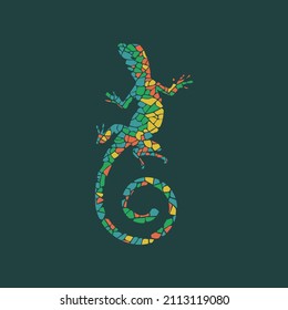 Reptile lizard line pop art portrait logo colourful design on dark background. Abstract vector illustration.