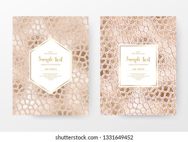 Reptile skin print card templates with gold texture.