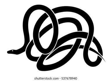 Reptile snake or serpent. Black vector isolated on white background. 