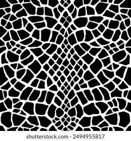 Piel de reptil o serpiente. Estampado animal, superficie manchada de fondo negro monocromo. Textura sin costuras de Vector