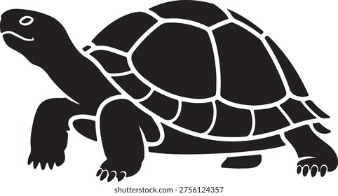 Reptile tortoise vector illustration, slow walking animal, turtle shell graphic, wildlife silhouette profile design