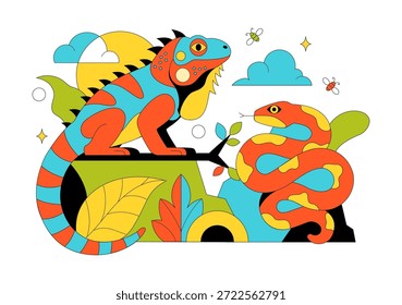 Ilustración vectorial De Reptiles Con Escalas Detalladas Y Diseño Natural De La Vida Silvestre Con Varias Especies De Animales Reptiles En Fondo Plano