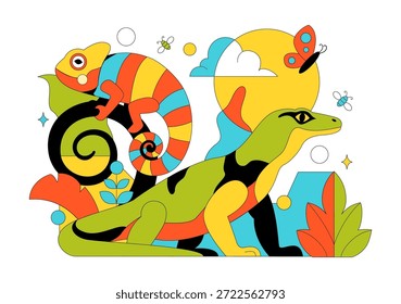 Ilustração Vetorial De Répteis Com Escalas Detalhadas E Design Natural Da Vida Selvagem Com Várias Espécies De Animais Répteis Em Plano De Fundo Plano