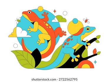 Ilustración vectorial De Reptiles Con Escalas Detalladas Y Diseño Natural De La Vida Silvestre Con Varias Especies De Animales Reptiles En Fondo Plano