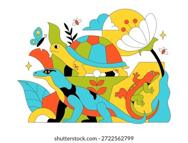Ilustración vectorial De Reptiles Con Escalas Detalladas Y Diseño Natural De La Vida Silvestre Con Varias Especies De Animales Reptiles En Fondo Plano