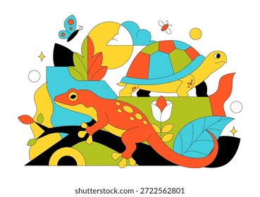 Ilustración vectorial De Reptiles Con Escalas Detalladas Y Diseño Natural De La Vida Silvestre Con Varias Especies De Animales Reptiles En Fondo Plano