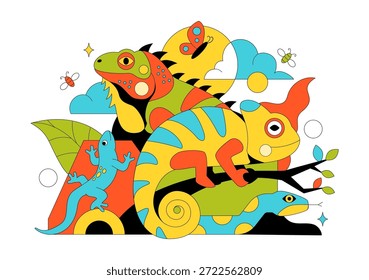 Ilustración vectorial De Reptiles Con Escalas Detalladas Y Diseño Natural De La Vida Silvestre Con Varias Especies De Animales Reptiles En Fondo Plano