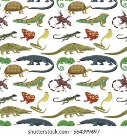 Reptiles animals vector seamless pattern.