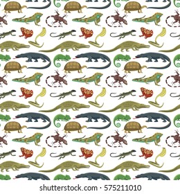 Reptiles animals vector seamless pattern.