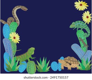 Reptiles and plant background illustration. 