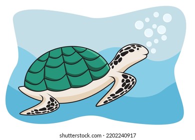 Reptiles. Sea turtle. Vector illustration of turtle swimming in the ocean