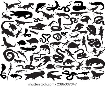 Reptiles silhouettes set. Isolated vector on white background