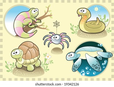 Reptiles and Spider Family, with Background