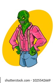 Reptilian character in comic style. Vector Illustration
