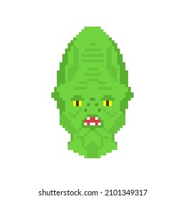 Reptilian face pixel art. 8 bit Alien land invaders. pixelated Reptilian conspiracy theory. reptiloid humanoid beings from another planet with green skin. theory secret government of reptilians
