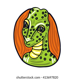 Reptilians alien portrait. Fictional creature from another planet. Vector cartoon character.