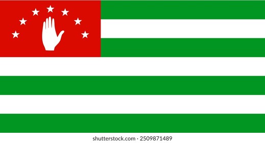 Bandeira da República da Abecásia. Bandeira da Abecásia. Ícone Sinalizador. Cor padrão. Tamanho padrão. Bandeira retangular. Ilustração do computador. Ilustração digital. Ilustração vetorial.