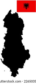 Republic of Albania vector map silhouette and vector flag high detailed silhouette illustration isolated on white background. Balkan country, state in Europe.