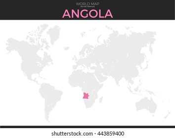 Republic of Angola location modern detailed vector map. All world countries without names. Vector template of beautiful flat grayscale map design with selected country and border location